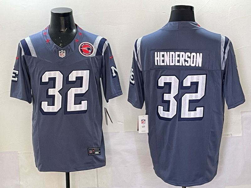 Men 2025 New England Patriots #32 Henderson blue 5th generation Throwback Nike Limited NFL Jersey style 0021